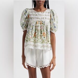 $190 MSRP NWT Farm Rio Folk Floral blouse in off white - size XL